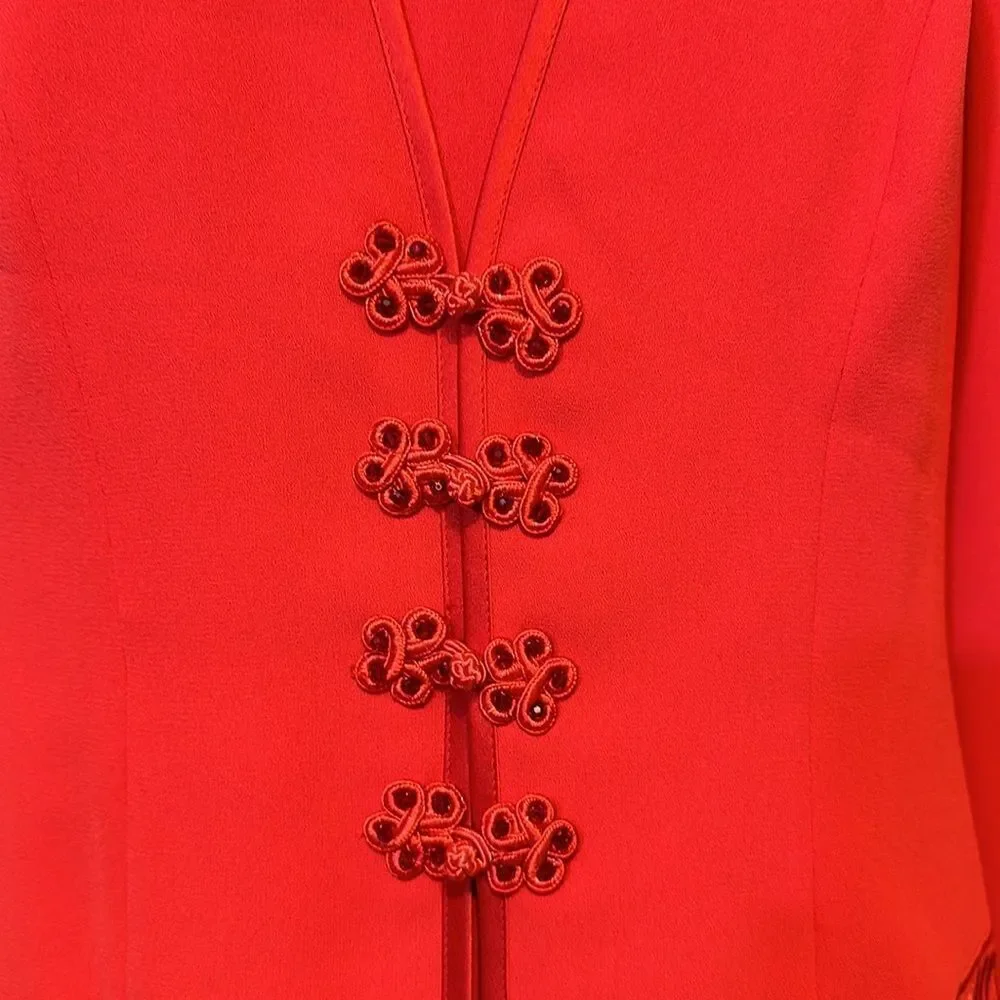 Vintage Ursula of Switzerland red embroidered 2PC women’s dress suit size 8P